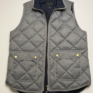 J. Crew Heather Gray Quilted Vest with Gold Buttons